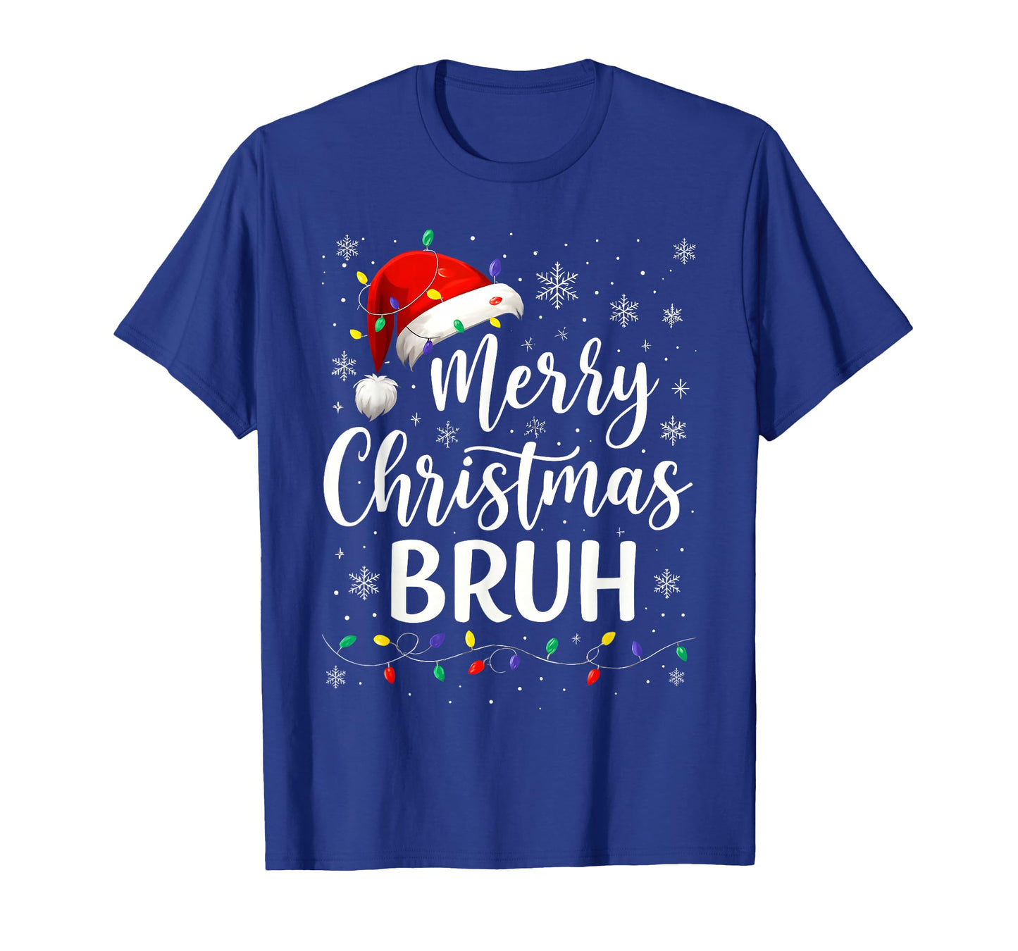 Merry Christmas Bruh Meme Xmas Light Santa Hat for Men Women T-Shirt