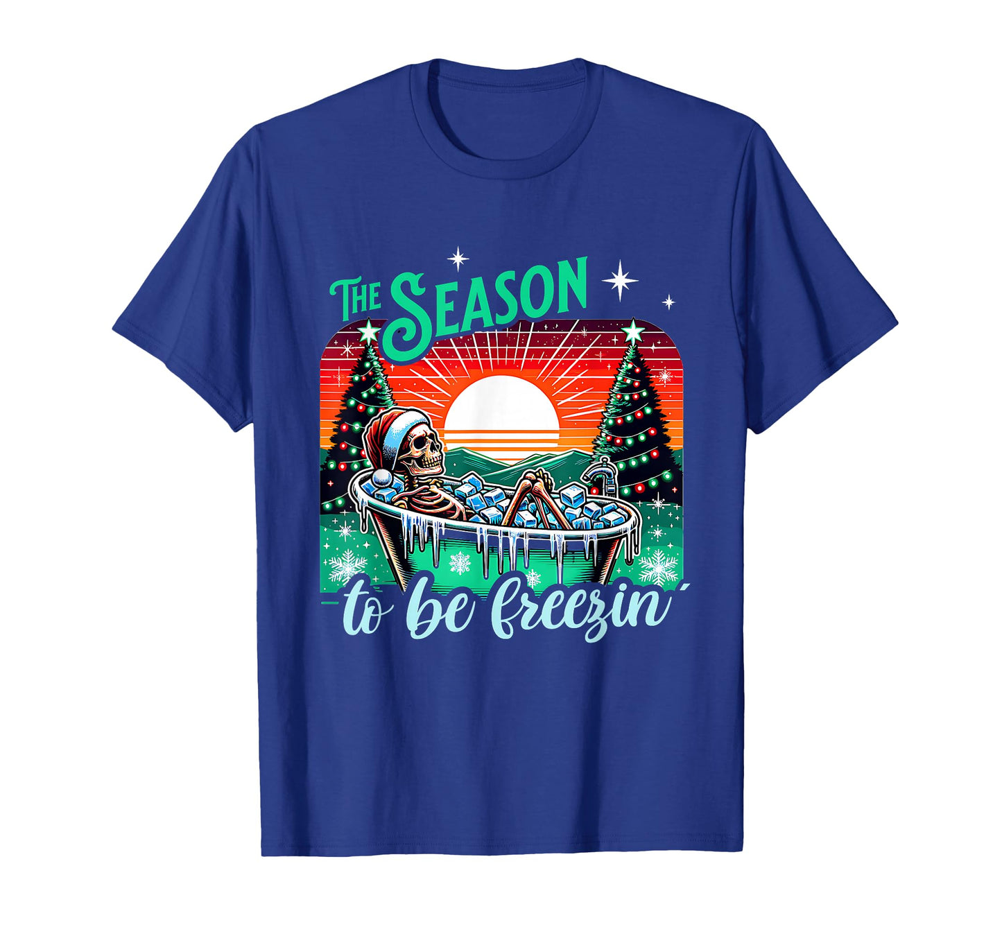 Funny Cold Plunge Skeleton Christmas Retro Winter Vibes T-Shirt