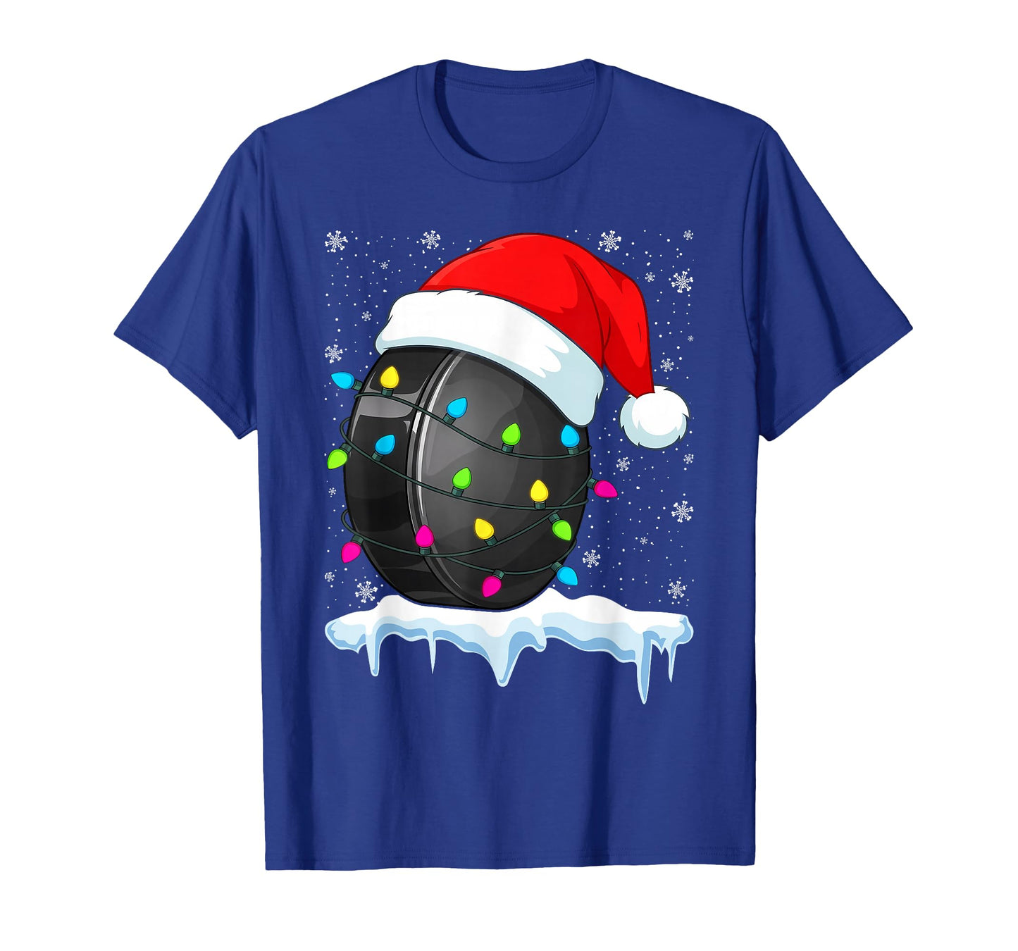Funny Christmas Santa Hat Hockey Sport Xmas Boys Men T-Shirt
