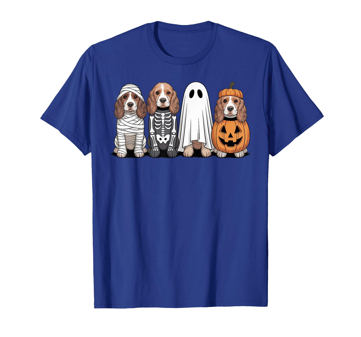 Spooky Ghost Cocker Spaniel Pumpkin Halloween Dog Skeleton T-Shirt