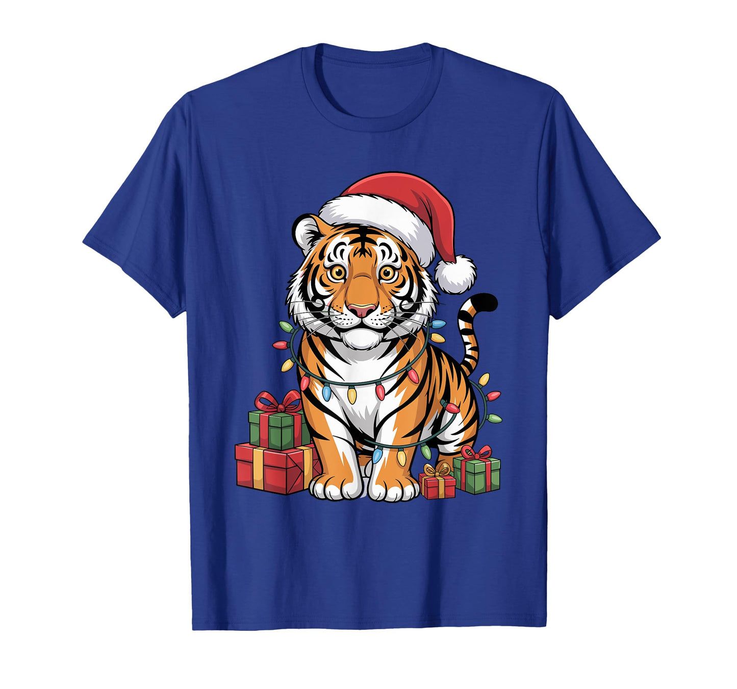 Funny Tiger Santa Hat Animals Lovers Ugly Christmas Pajamas T-Shirt
