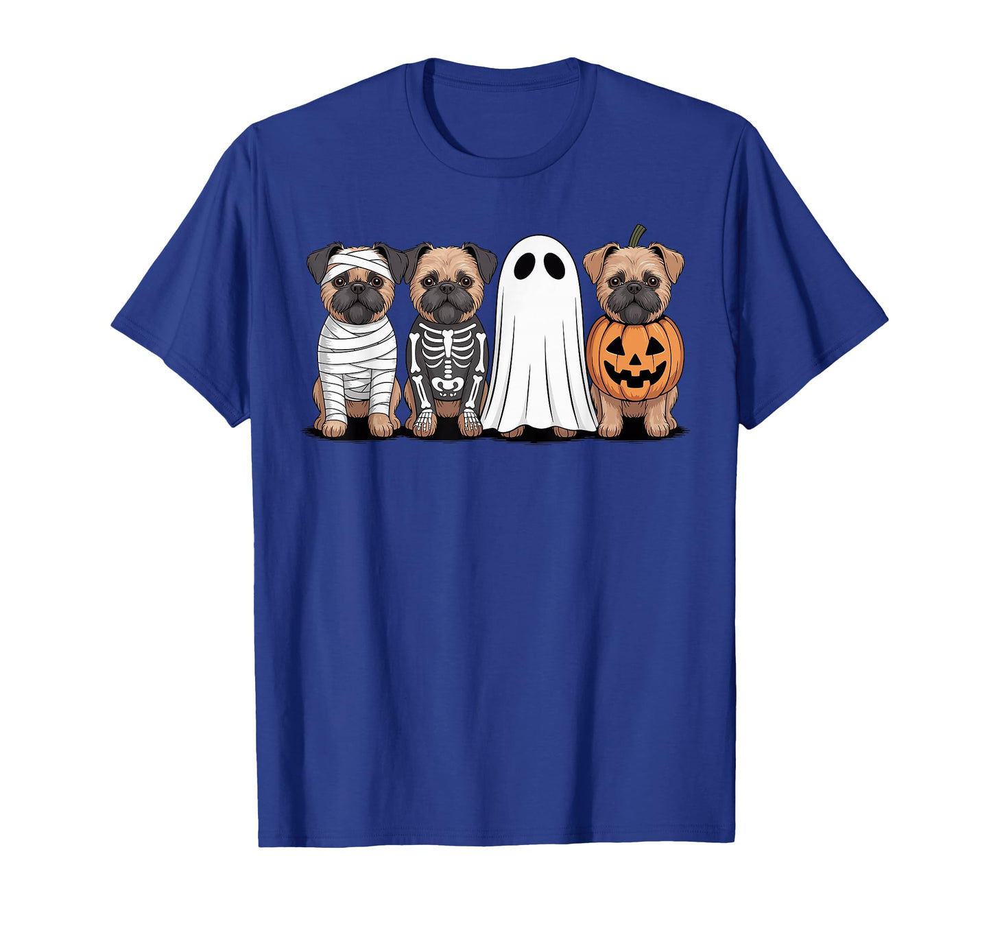 Spooky Ghost Brussels Griffon Pumpkin Halloween Dog Skeleton T-Shirt