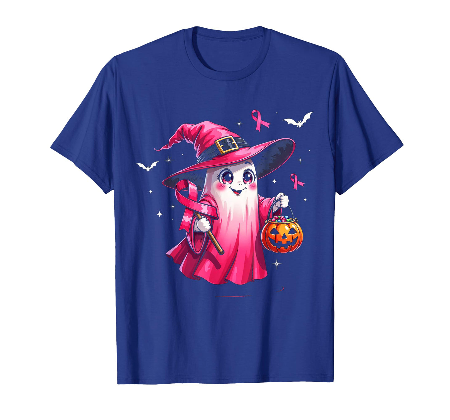 Cute Pink Ghost with Witch Hat Breast Cancer Awareness 2025 T-Shirt