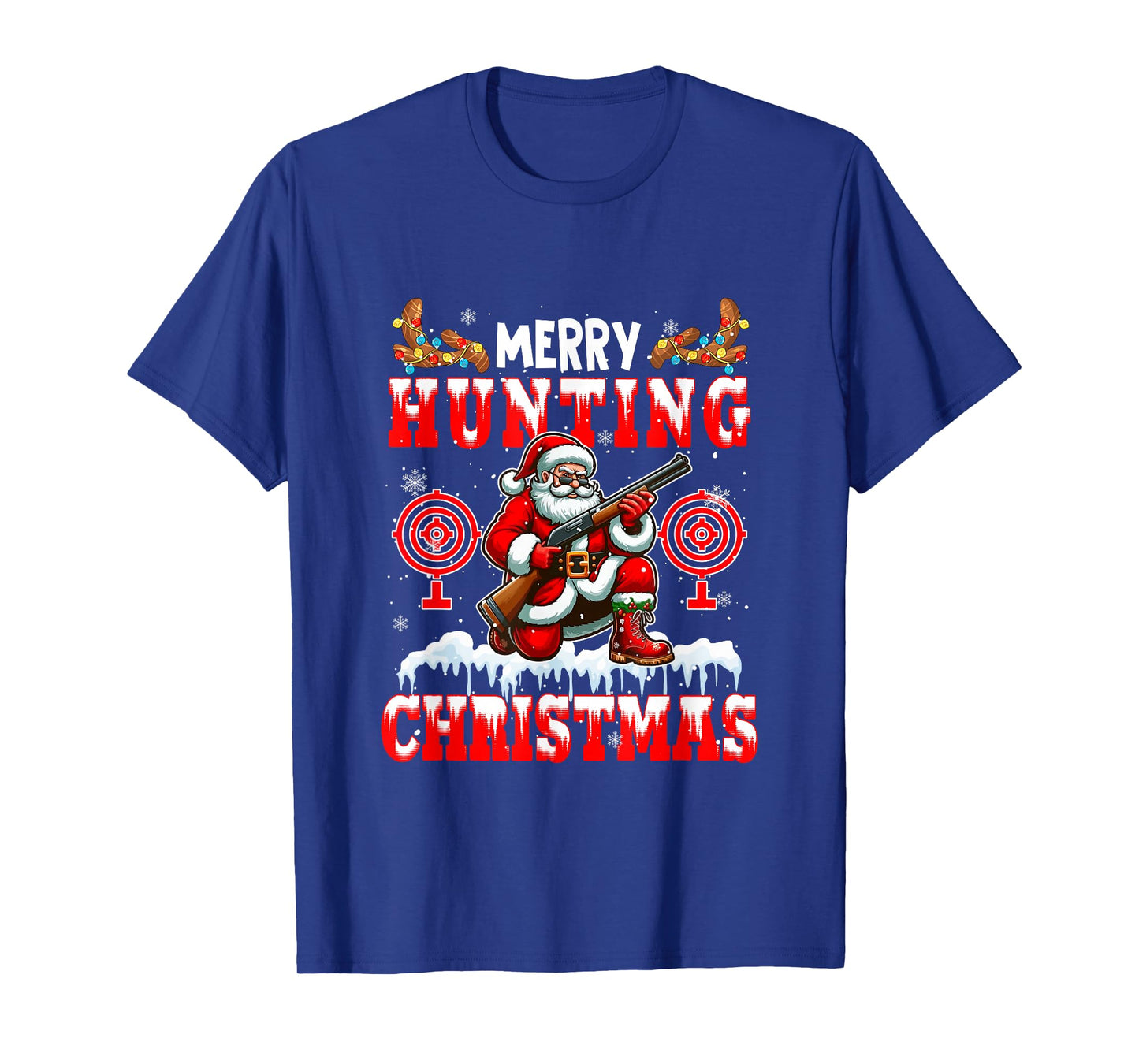 Merry Christmas Hunting Santa Colorful Costume Sport Lover T-Shirt