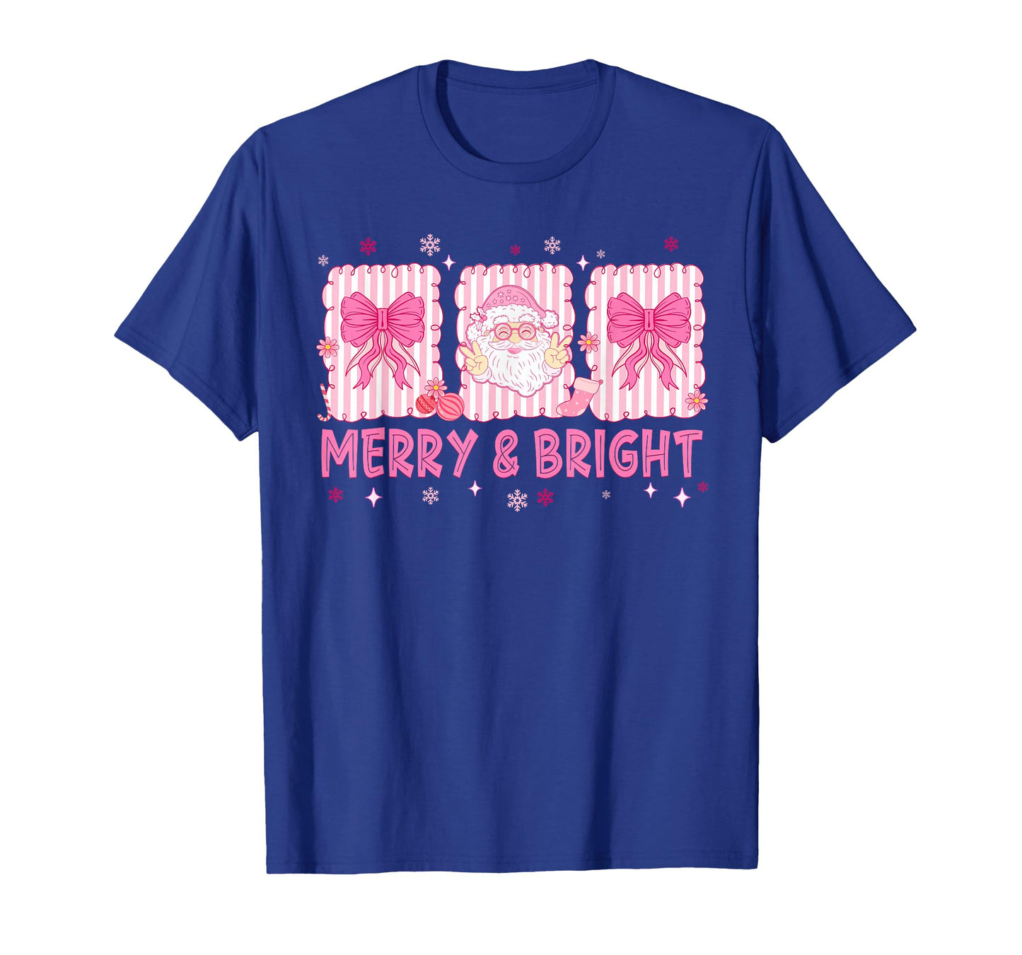 Preppy Merry and Bright Pink Santa Coquette Bow Girl Women T-Shirt