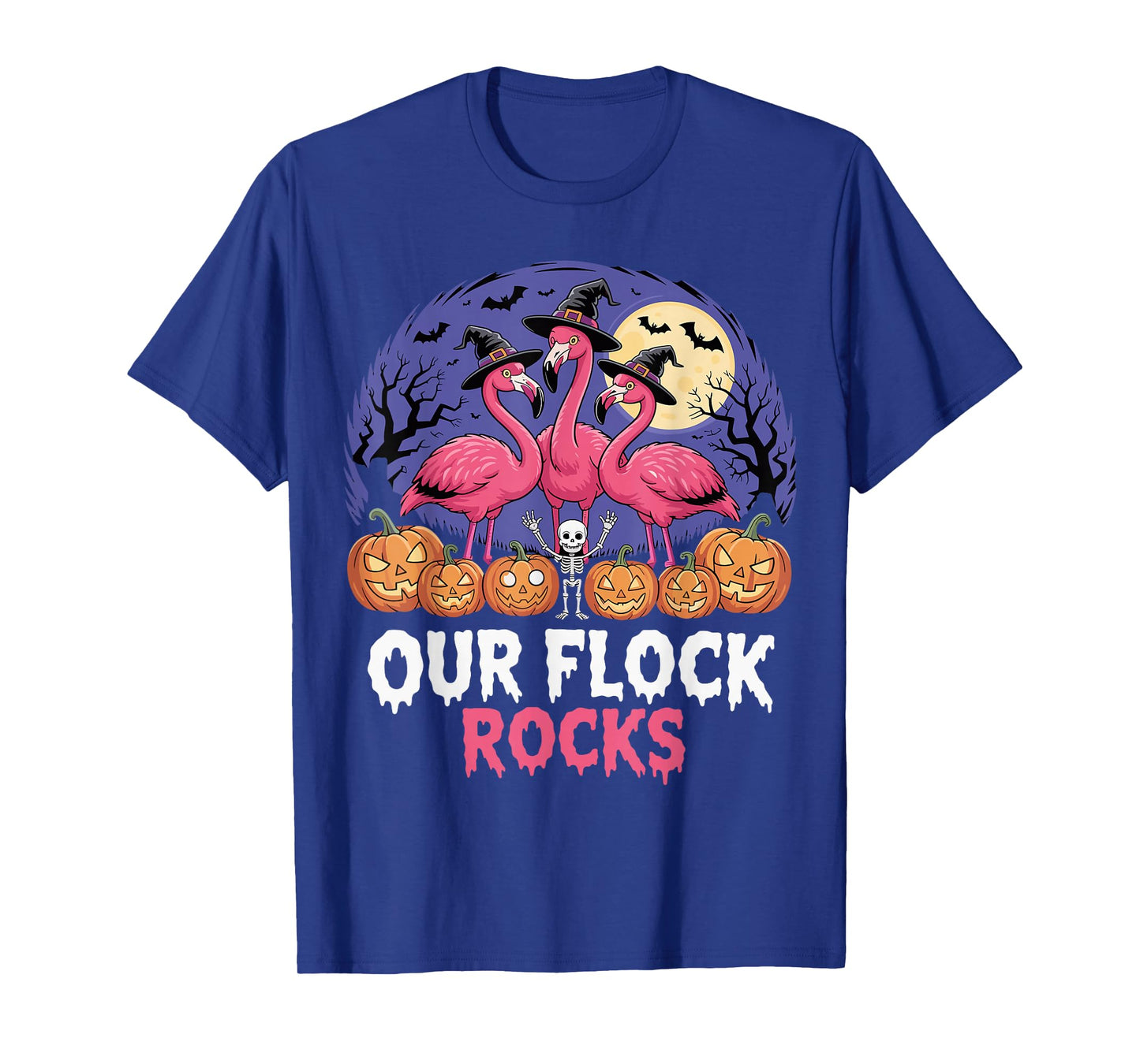 Our Flock Rocks Halloween Flamingo Funny Witch Costume T-Shirt