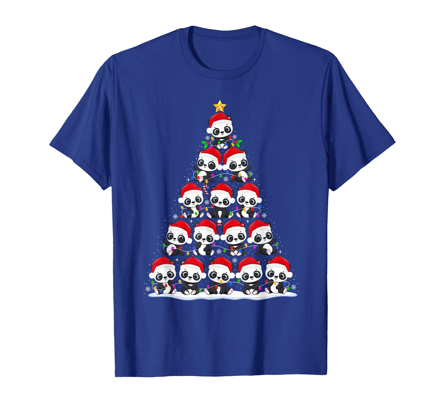 Panda Christmas Tree Lights Funny Xmas Santa Hat Panda Lover T-Shirt