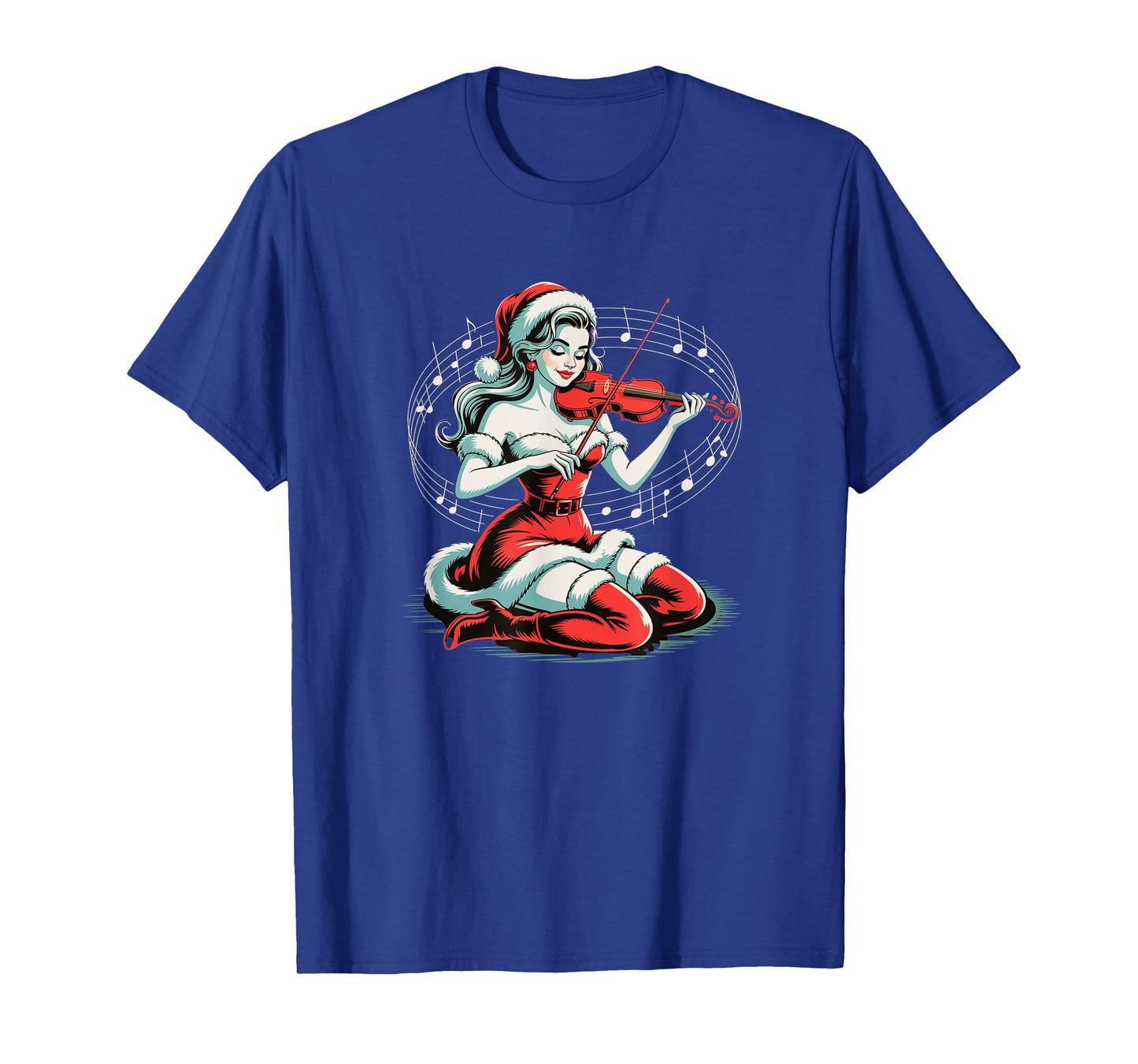 Christmas Violin Santa Girl Funny Music Retro Holiday Music T-Shirt