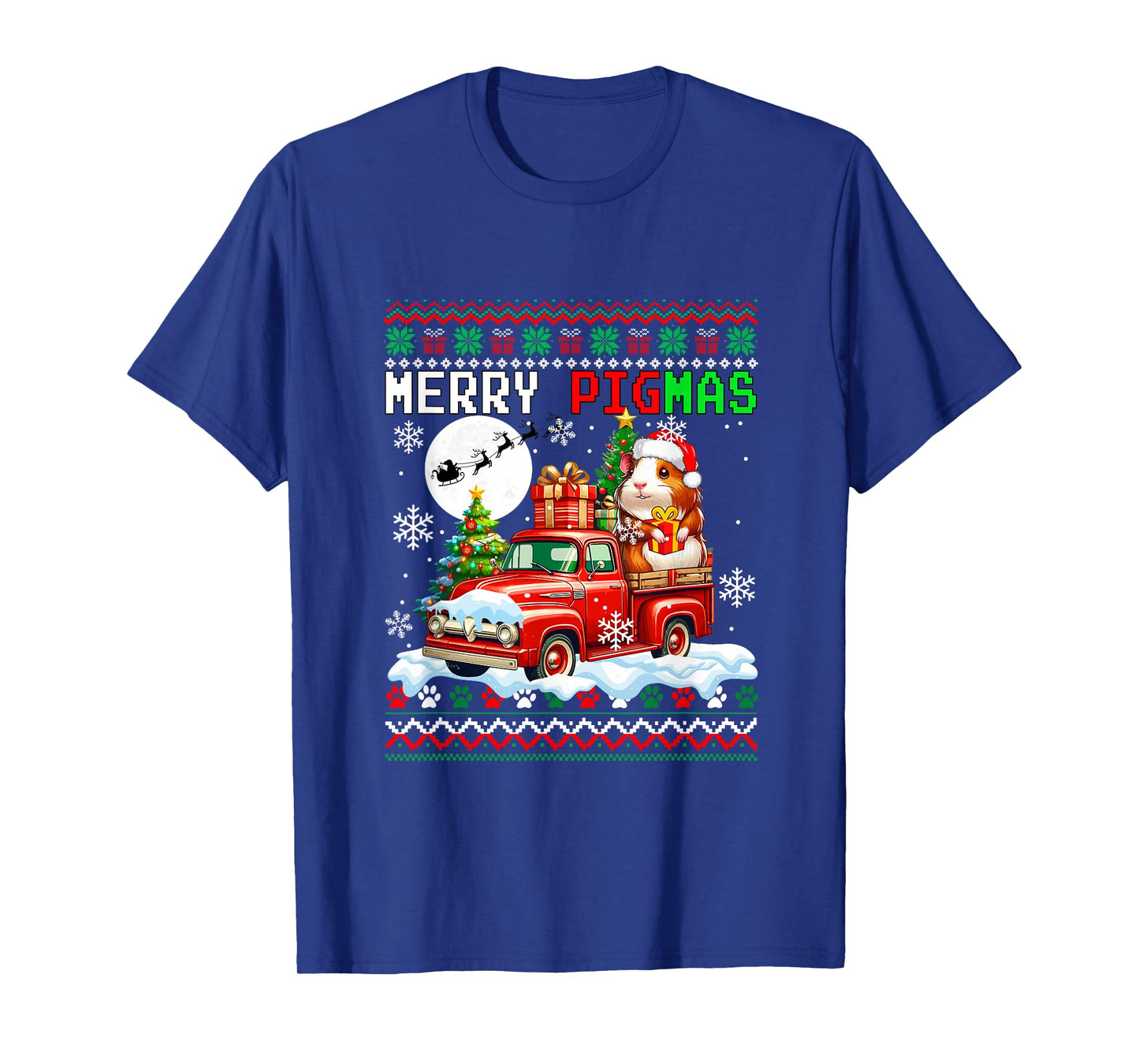 Merry Christmas Sweater Santa Guinea Pig On Pickup Truck T-Shirt