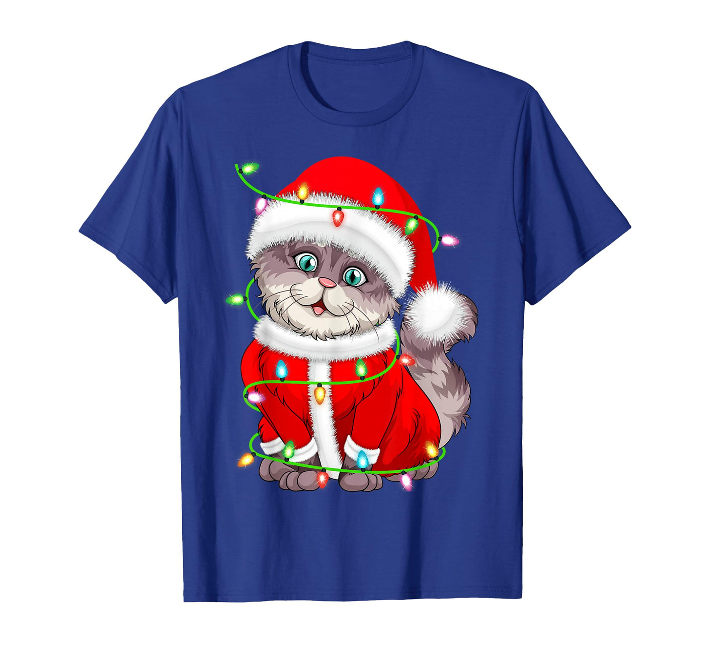 Cat Christmas Lights Santa Costume Cute Animal Xmas T-Shirt