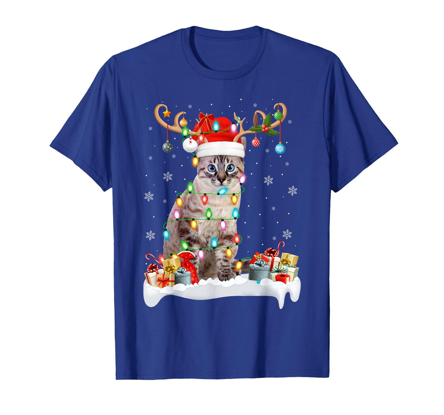Cat Christmas Lights Santa Hat Pet Cat Lover Xmas Family T-Shirt
