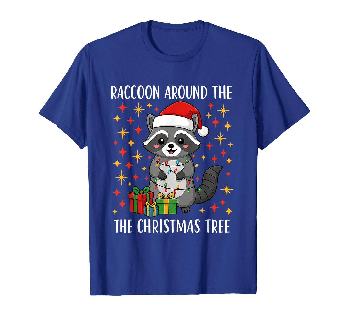 Christmas Raccoon Cartoon Cute Chibi Kawaii Santa Hat Funny T-Shirt