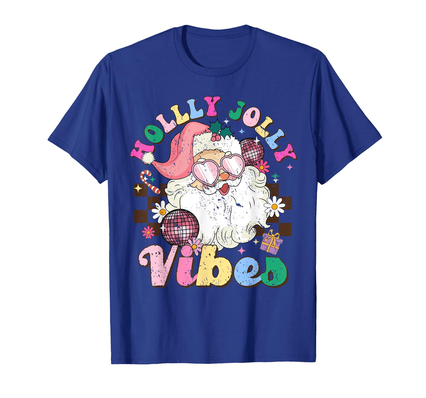 Retro Groovy Santa Claus Merry Christmas Vibes Xmas Women T-Shirt