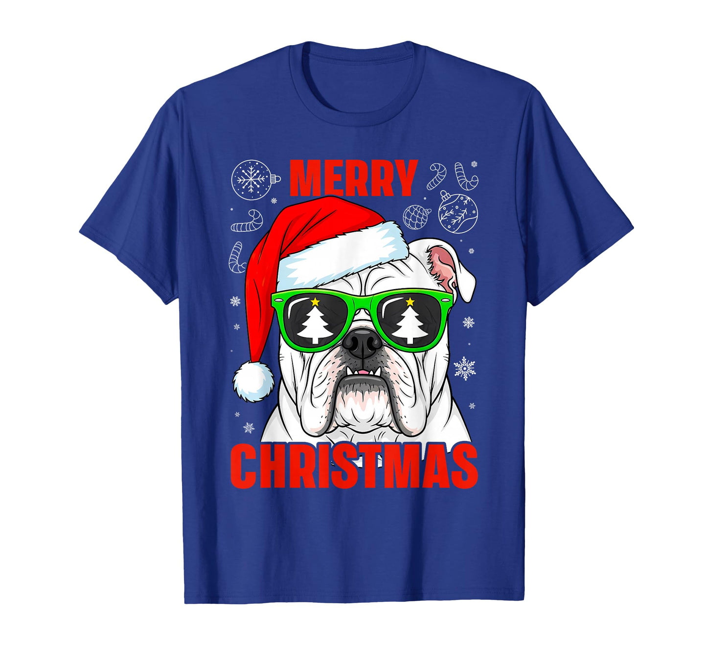 English Bulldog Merry Christmas Pajama Cute Dog Santa Hat T-Shirt