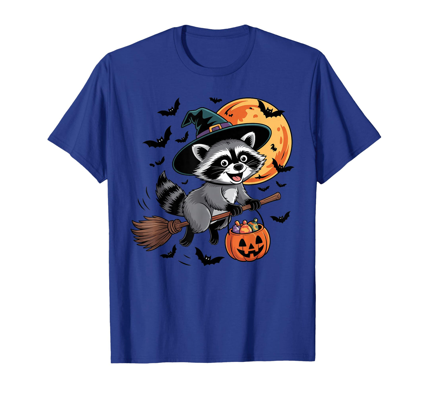 Cute Raccoon Witch with Jack-O-Lantern Pumpkin Halloween T-Shirt