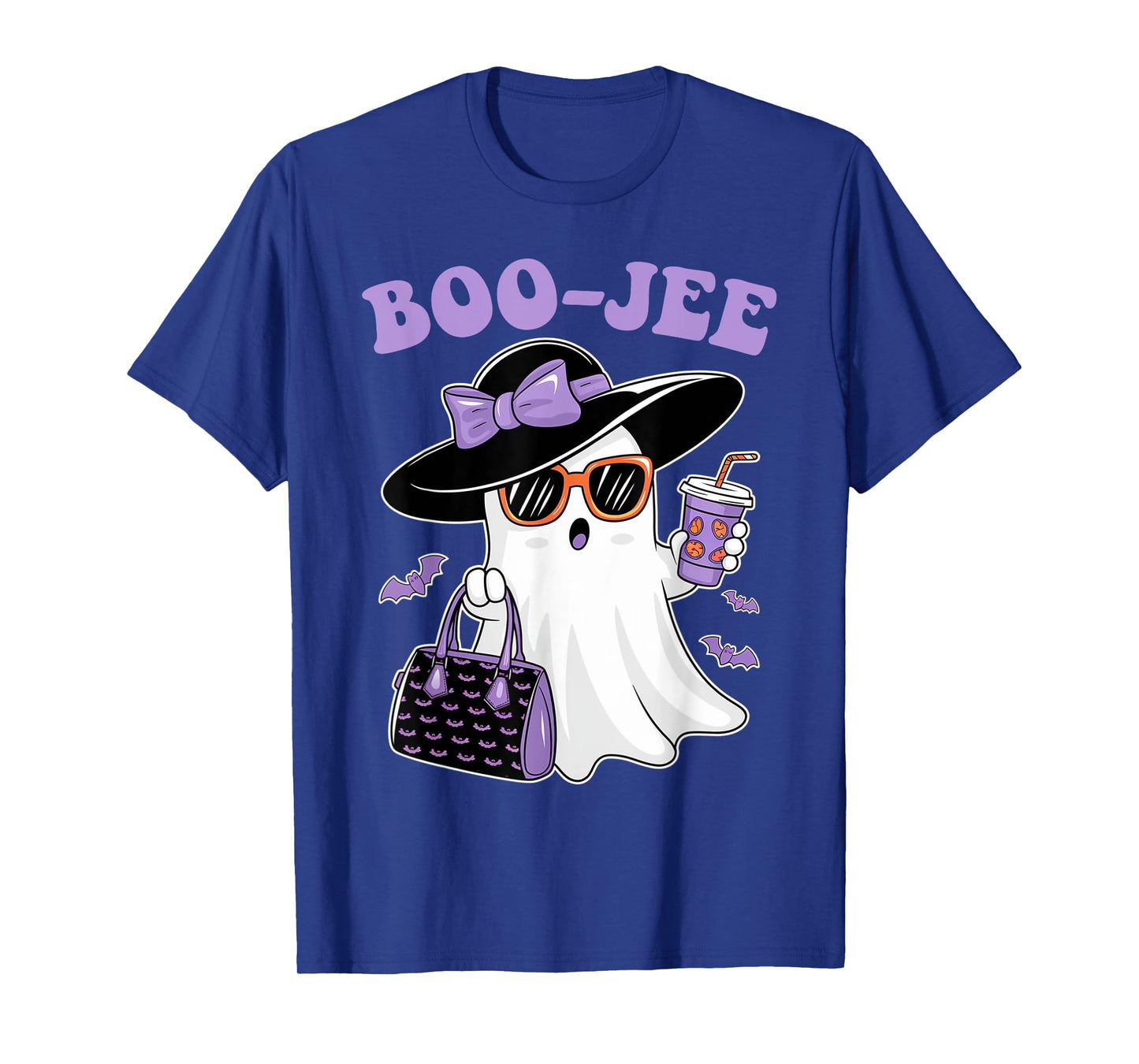 Boo Jee Ghost Drinking Coffee Bow Halloween Women T-Shirt