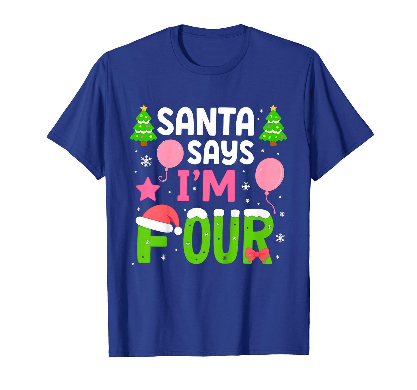 Santa Says I’m Four Years 4th Birthday Girl Christmas Party T-Shirt