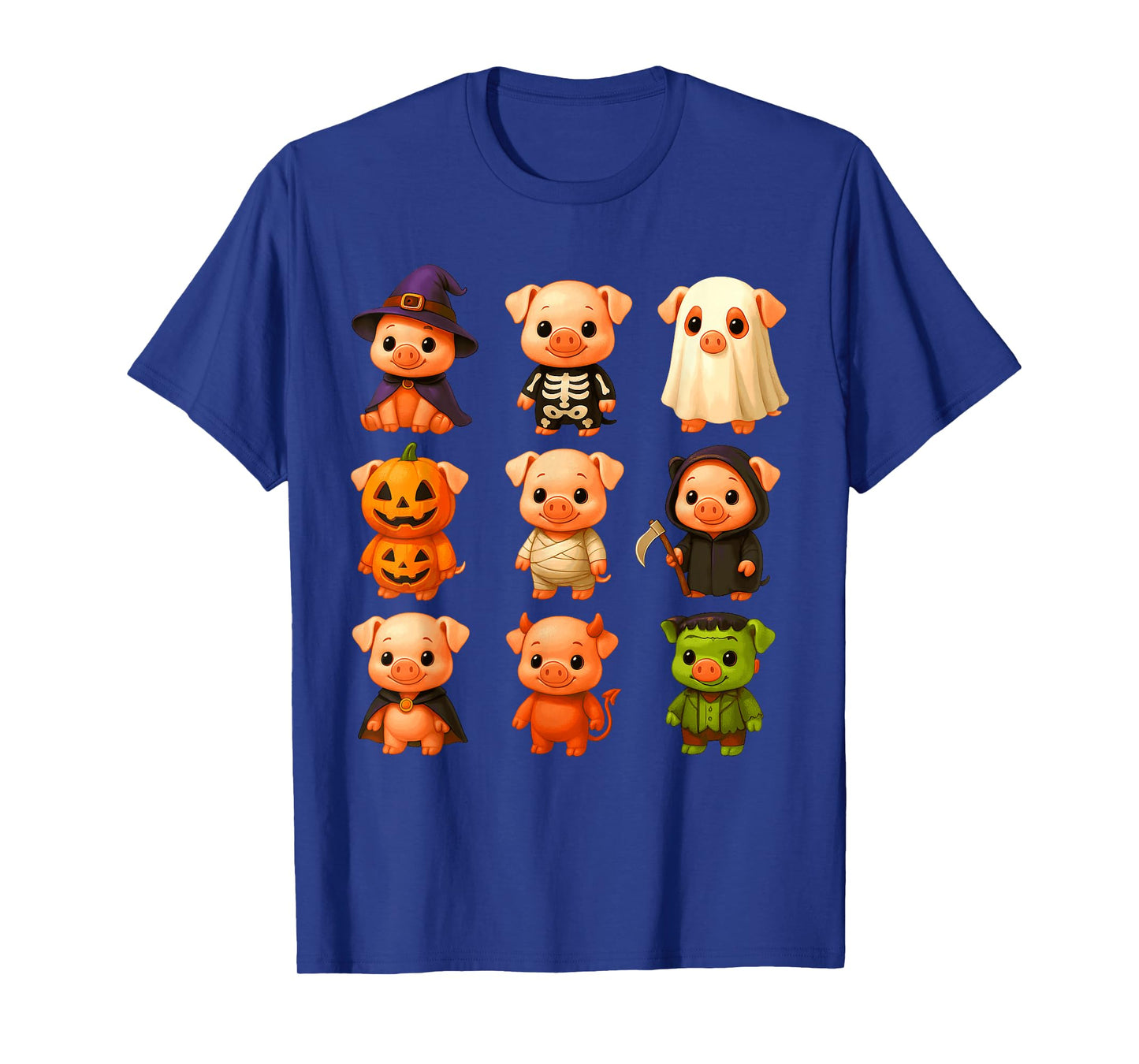 Pigs in Witch Skeleton Ghost Costume Happy Halloween Day T-Shirt