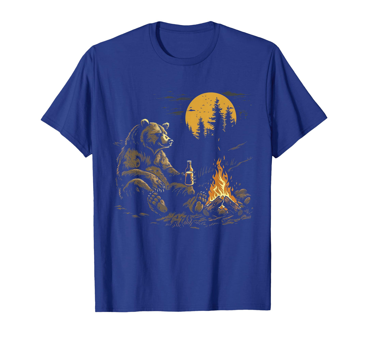 Camping Bear Drinking Beer Hiking Nature Funny Grizzly Bear T-Shirt