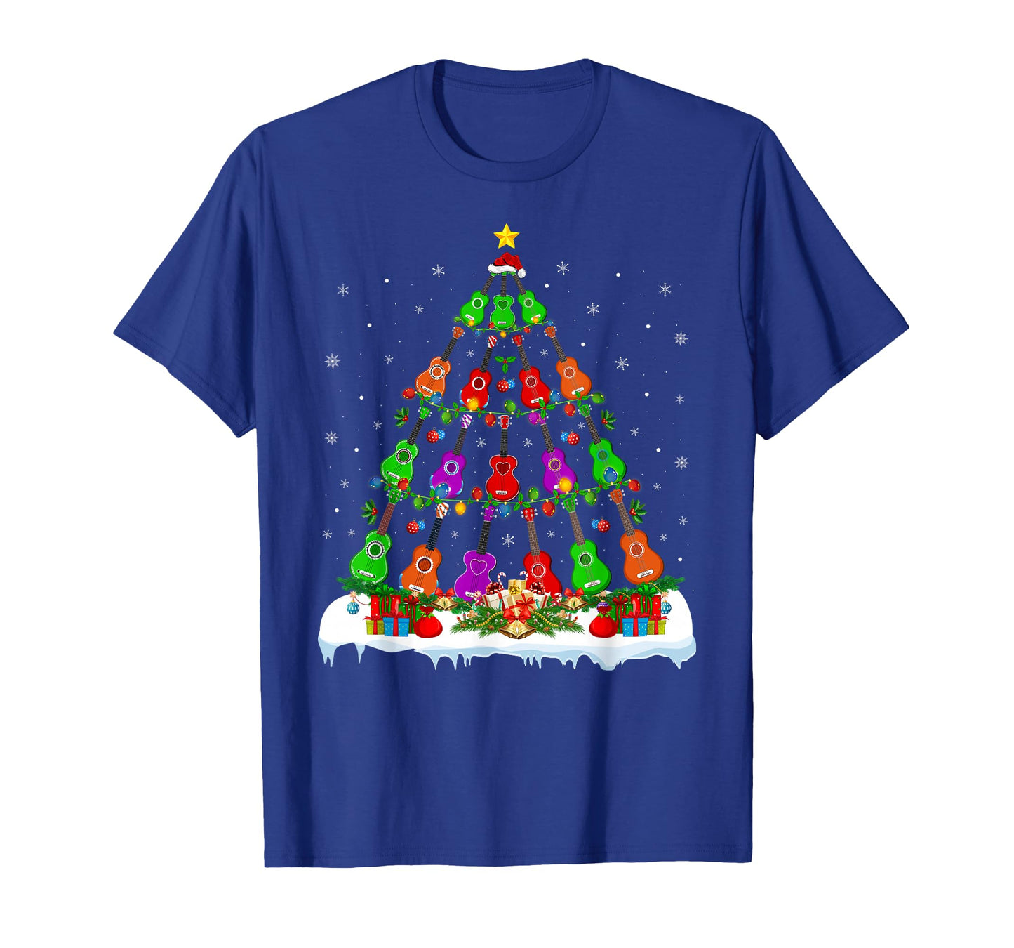 Music Lover Musical Ukulele Guitar Christmas Tree Lights T-Shirt