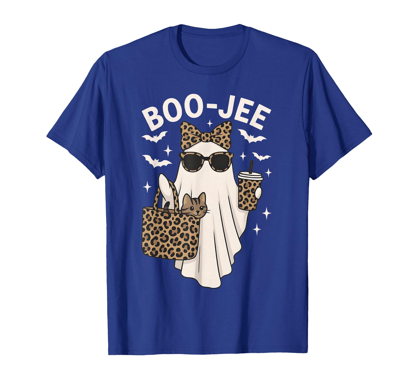 Coquette Leopard Ghost Coffee Boo-JEE Cute Cat Halloween T-Shirt