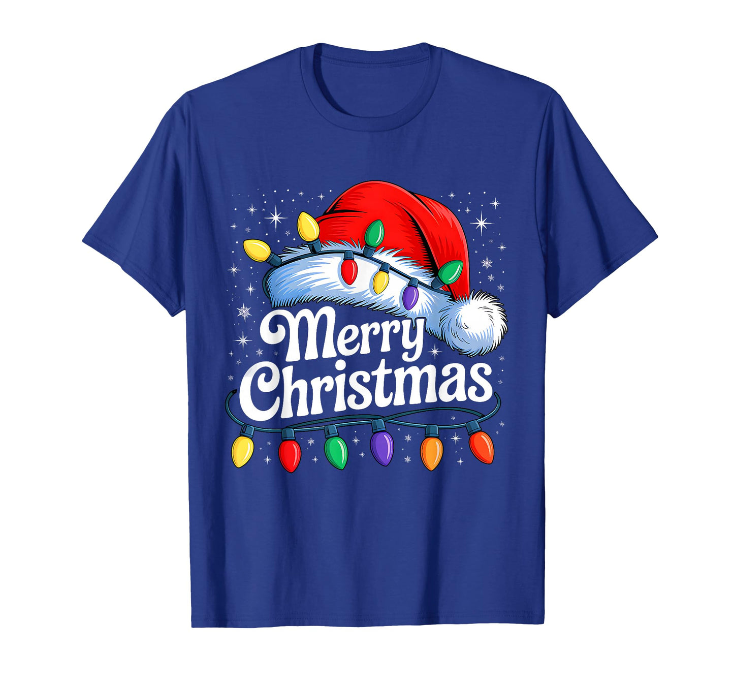 Merry Christmas Lights Red Santa Hat Xmas Family Men Women T-Shirt