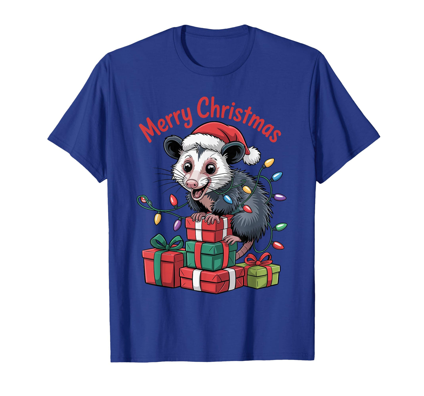 Opossum Santa Hat Christmas Design Funny Animal Lovers T-Shirt
