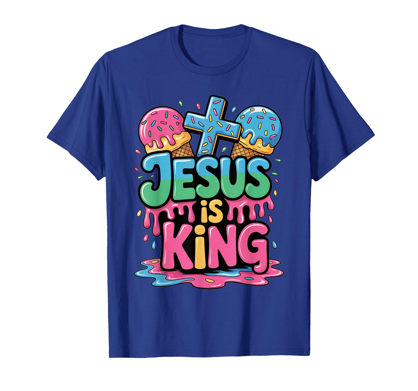 Jesus Is King Ice Cream Drip Christian Kids Religious Youth T-Shirt