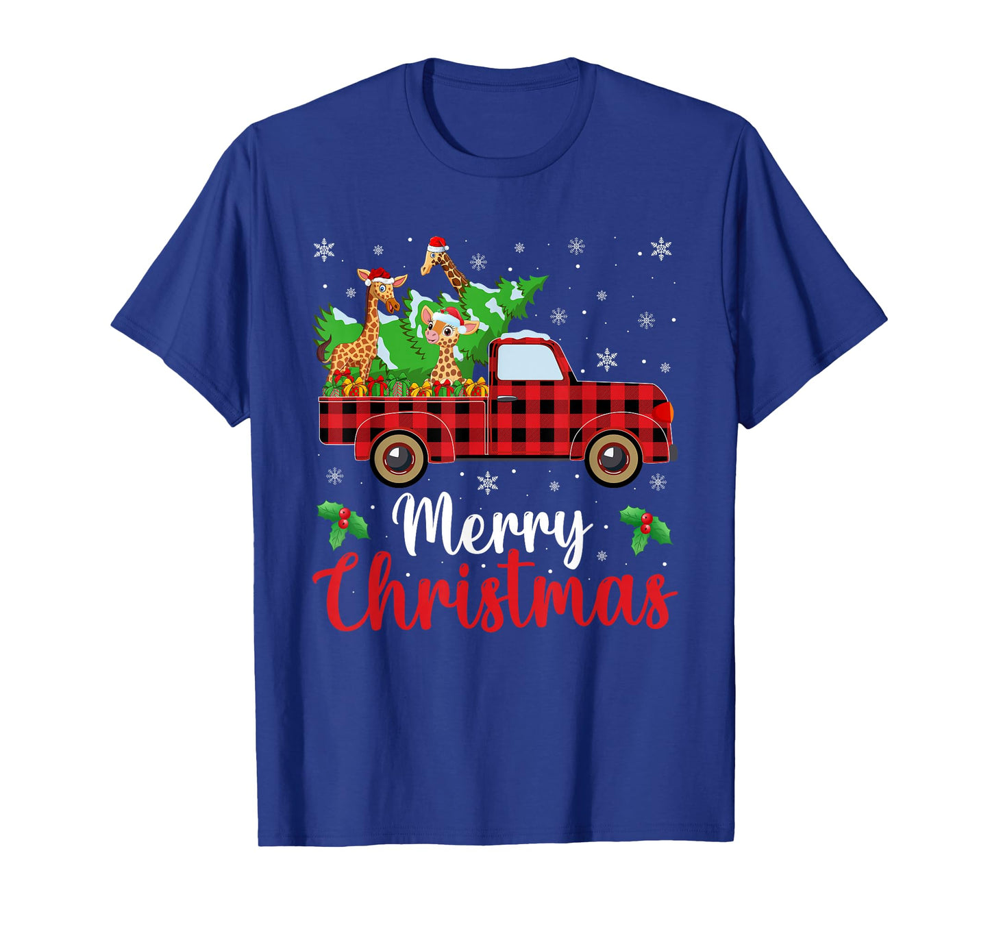 Giraffe Christmas Tree Truck Buffalo Plaid Xmas Christmas T-Shirt