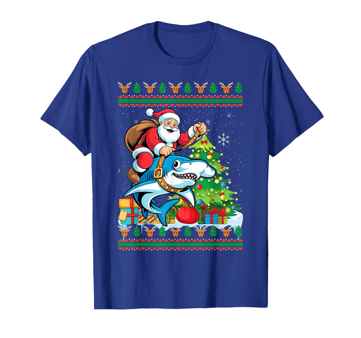 Ugly Hammerhead Xmas Santa Riding Shark Christmas T-Shirt
