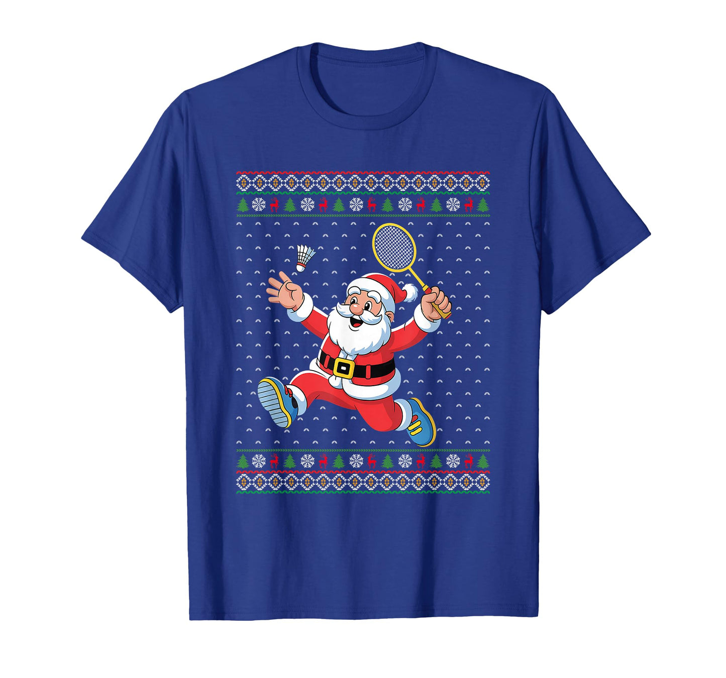 Santa Playing Badminton Sports Funny Ugly Christmas T-Shirt