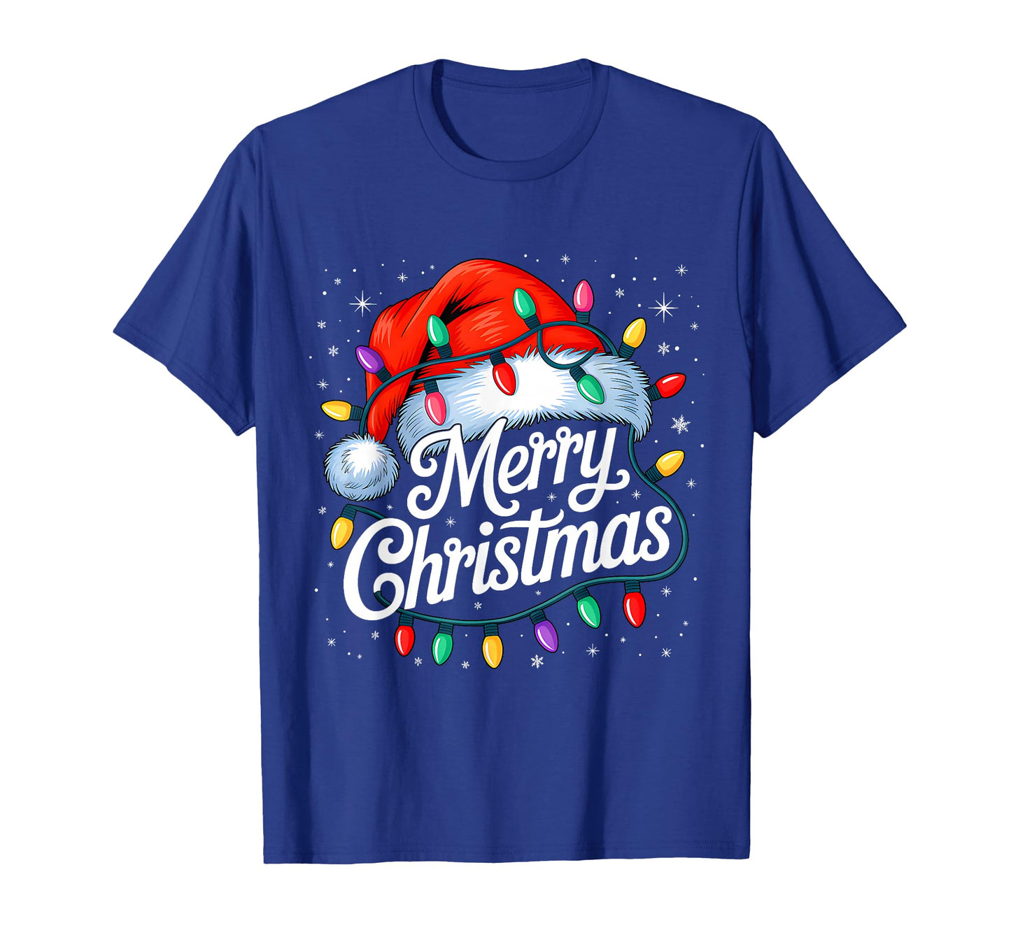 Merry Christmas Lights Red Santa Hat Xmas Family Men Women T-Shirt