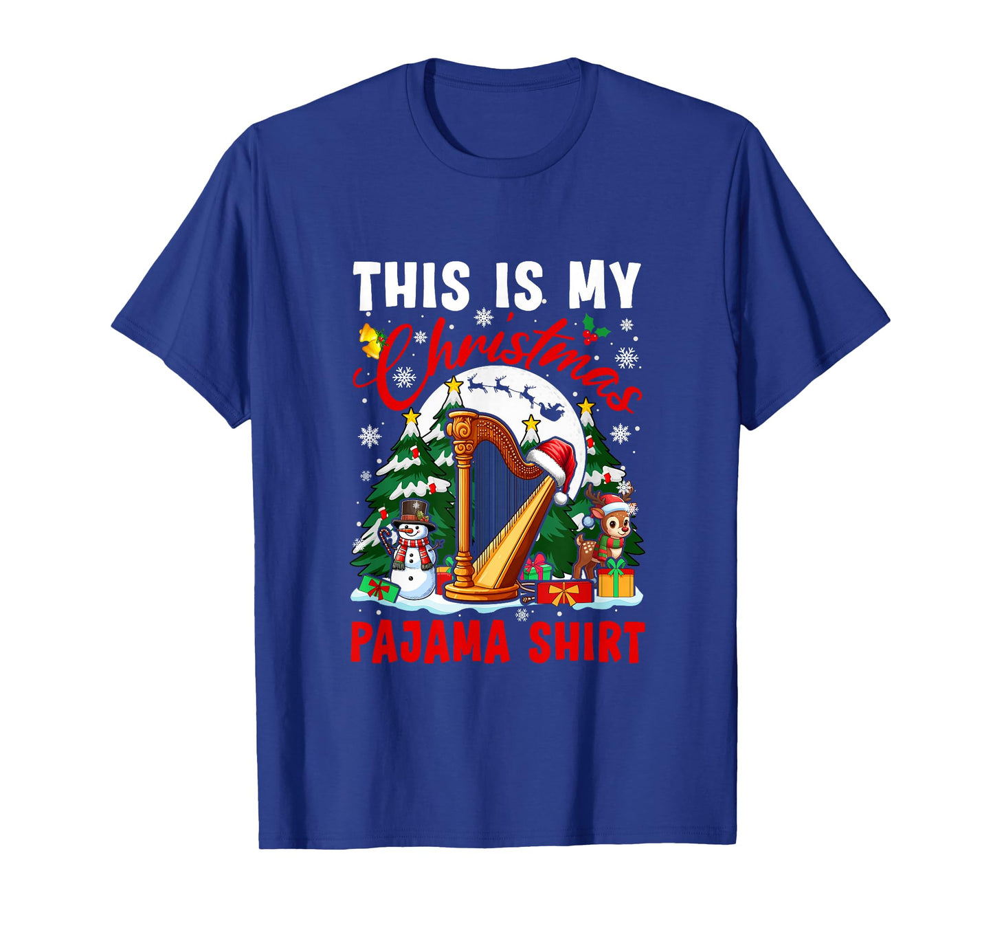 My Christmas Pajama Shirt Santa Harp Snowman Instrument T-Shirt