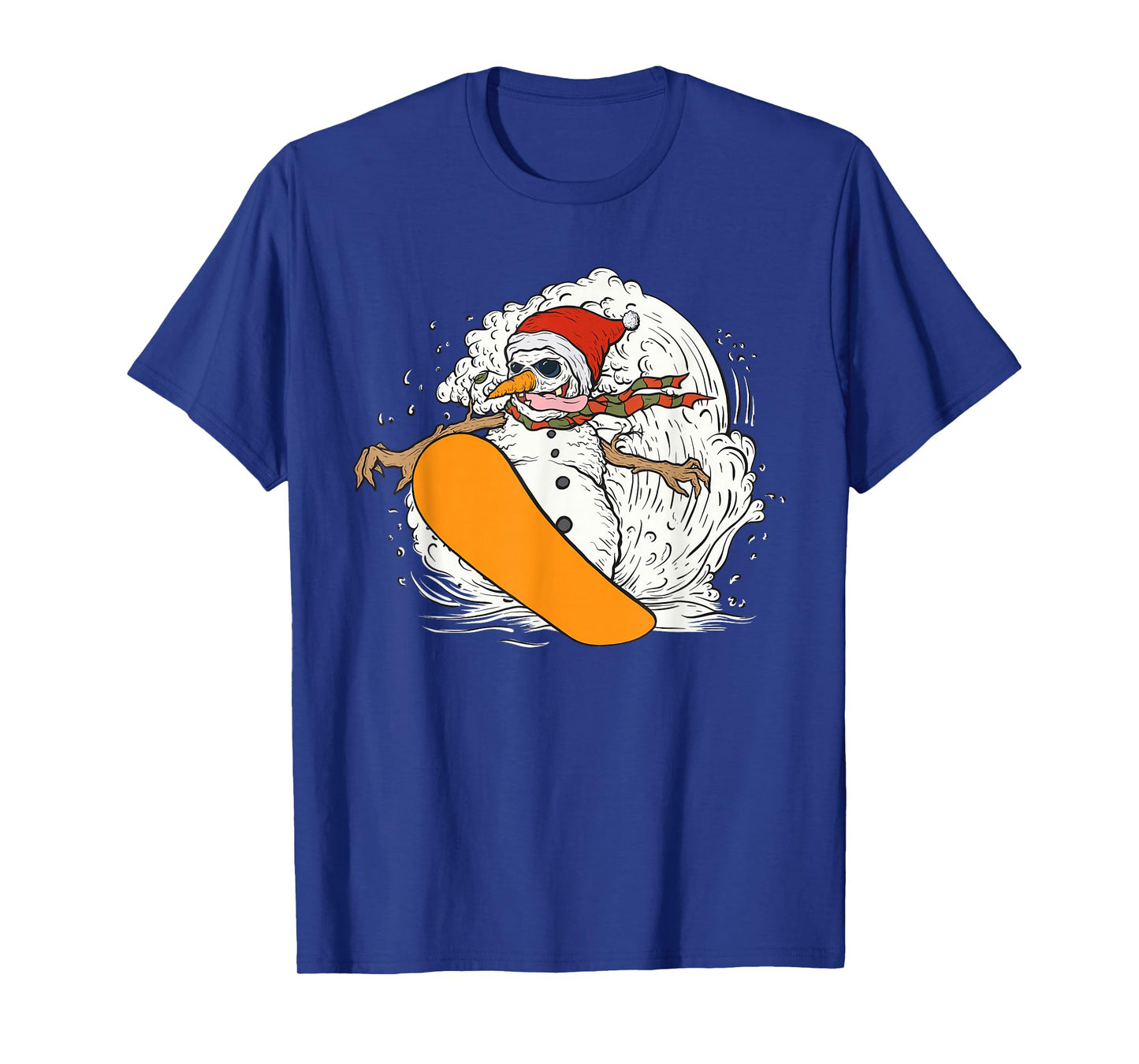 Snowboarding Snowman Santa Hat Christmas Fun T-Shirt