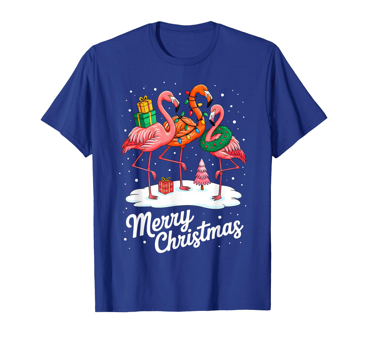 Merry Christmas Hat Santa Flamingo Light Christmas in July T-Shirt