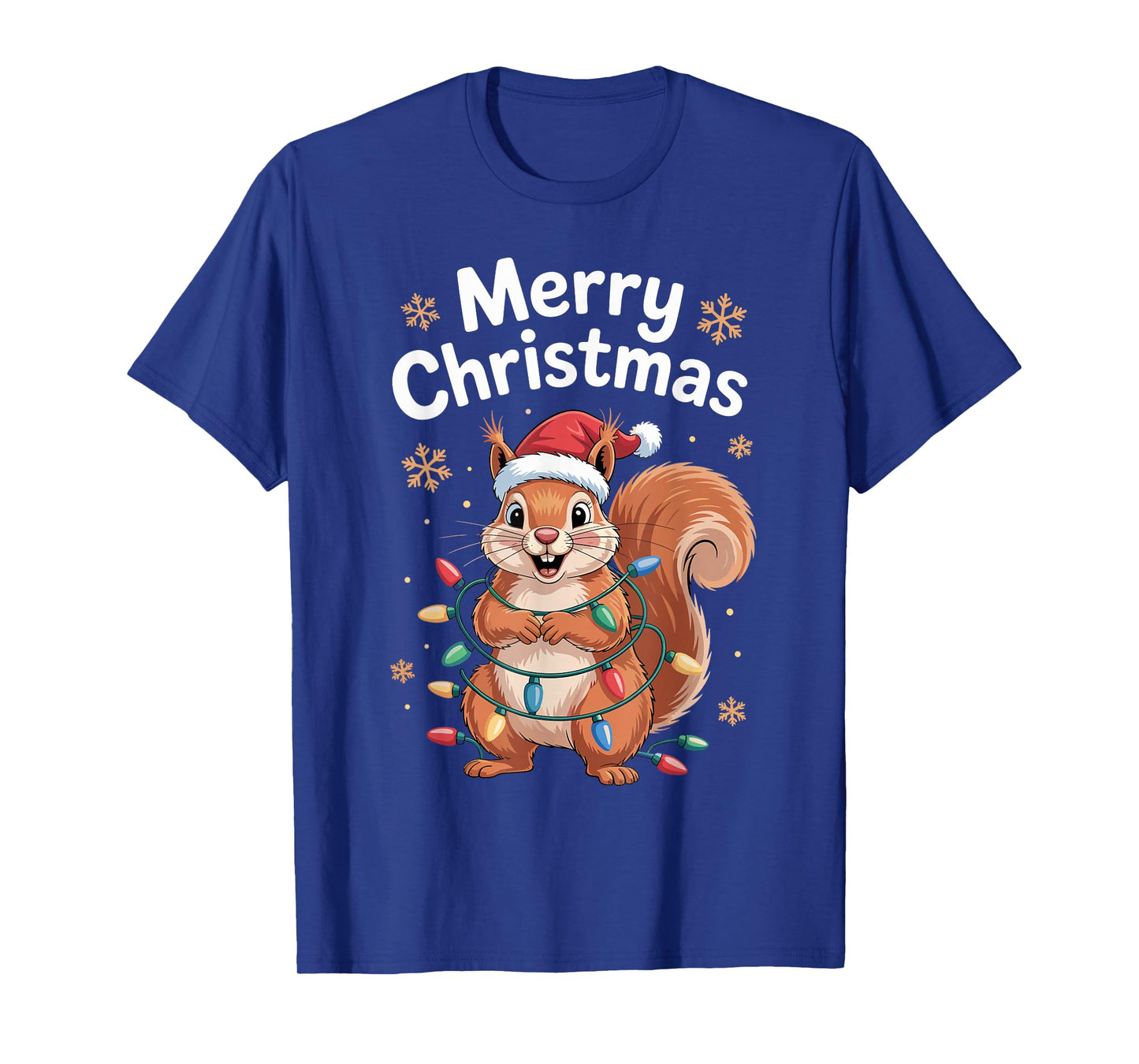 Christmas Squirrel Santa Hat Holiday Lights Winter Lover Fun T-Shirt