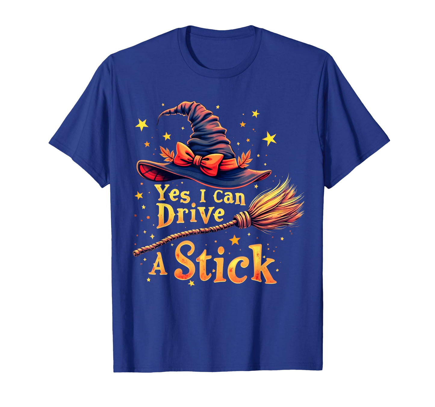 Yes I Can Drive A Stick Funny Halloween Spooky Witch Women T-Shirt