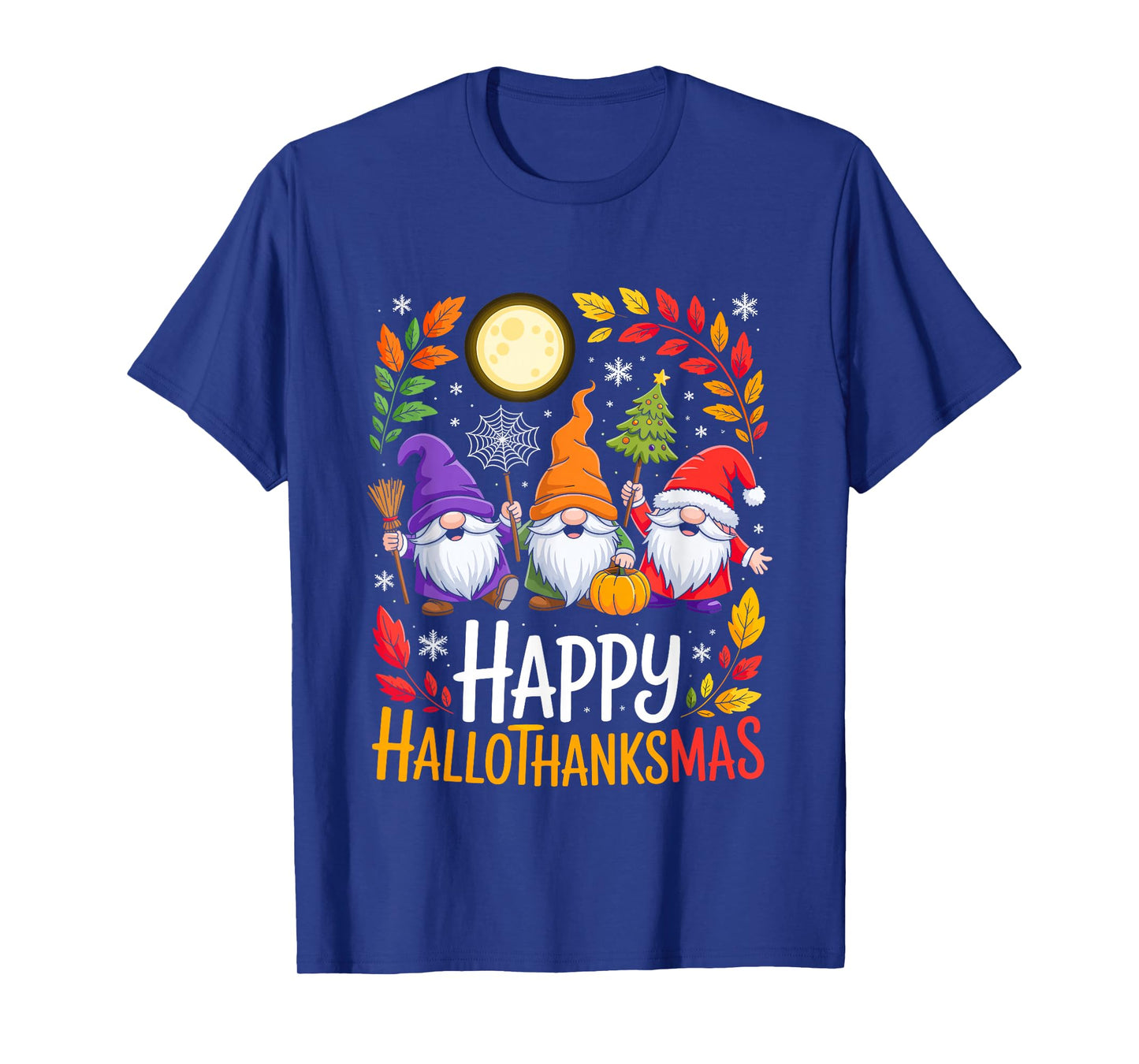 Happy Hallothanksmas Gnomes Lover Halloween Merry Christmas T-Shirt