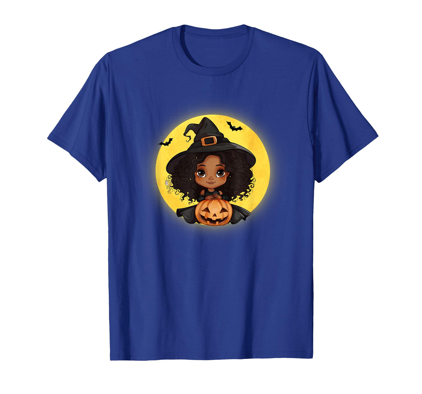 Cute Little Black Girl in Witch Costume with Pumpkin T-Shirt