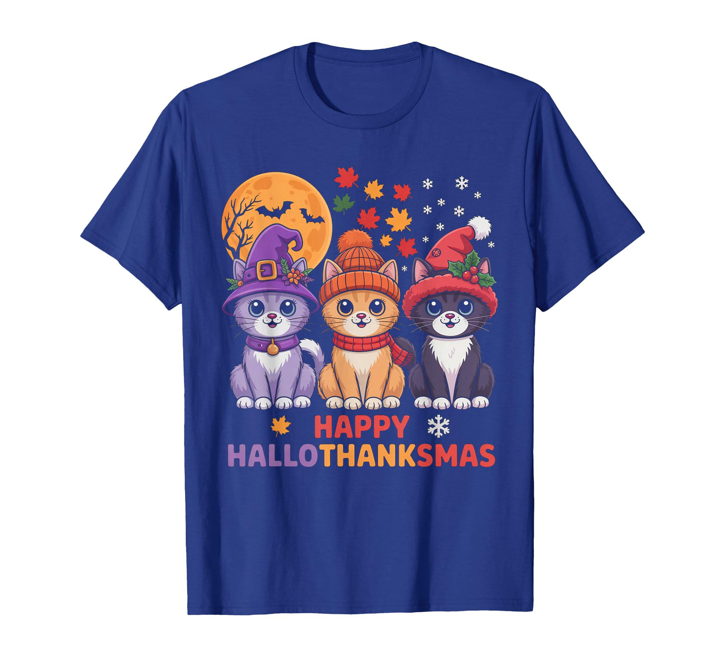Halloween Thanksgiving Christmas Happy HalloThanksMas Cats T-Shirt
