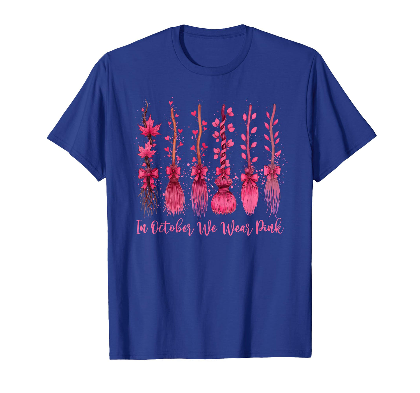 Witches Broom in October We Wear Pink Breast Cancer T-Shirt