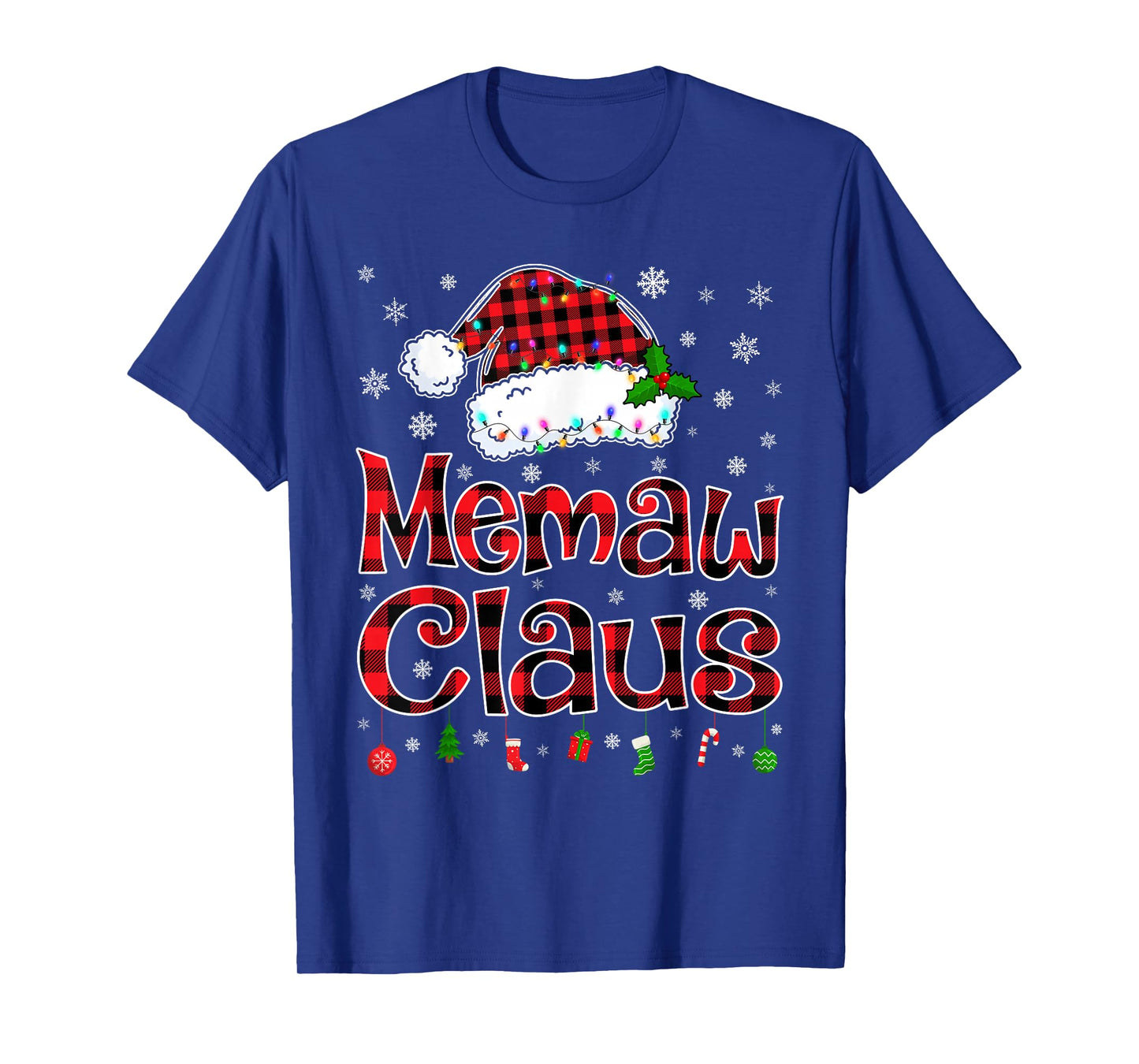 Memaw Claus Christmas Lights Xmas Pajama Matching Family T-Shirt