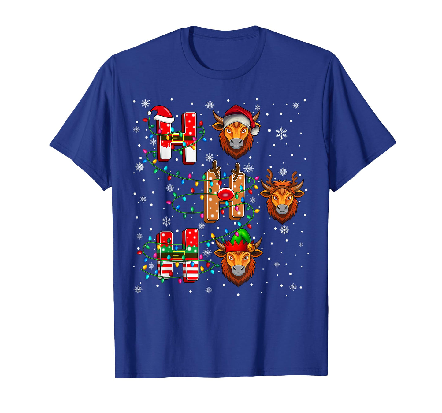 Ho Ho Ho Santa Reindeer Hat Elf Yak Animal Christmas T-Shirt