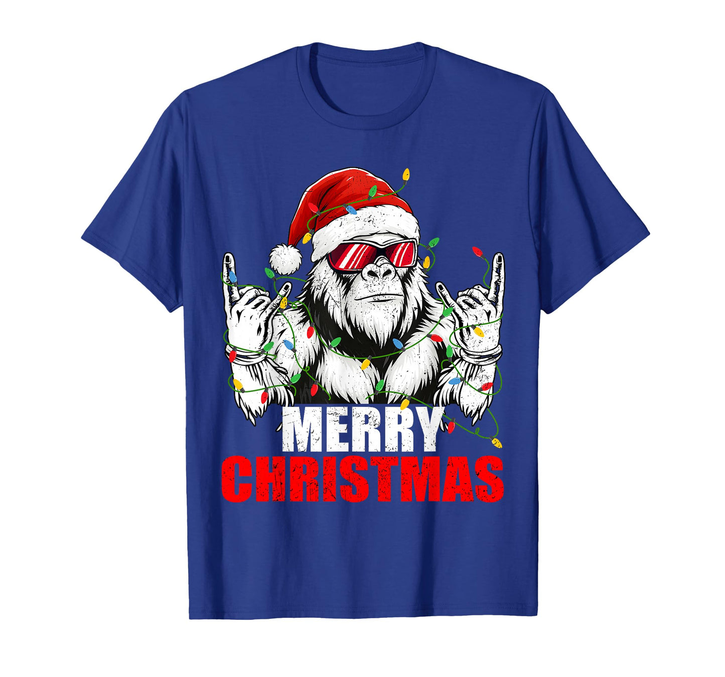 Merry Christmas Funny Vintage Bigfoot Rock On Xmas Men Boys T-Shirt