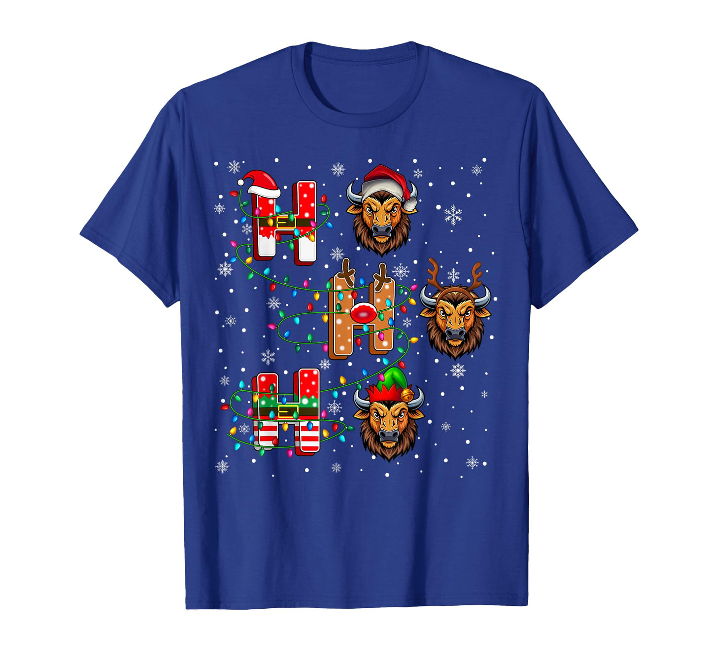 Ho Ho Ho Santa Reindeer Hat Elf Bison Animal Christmas T-Shirt