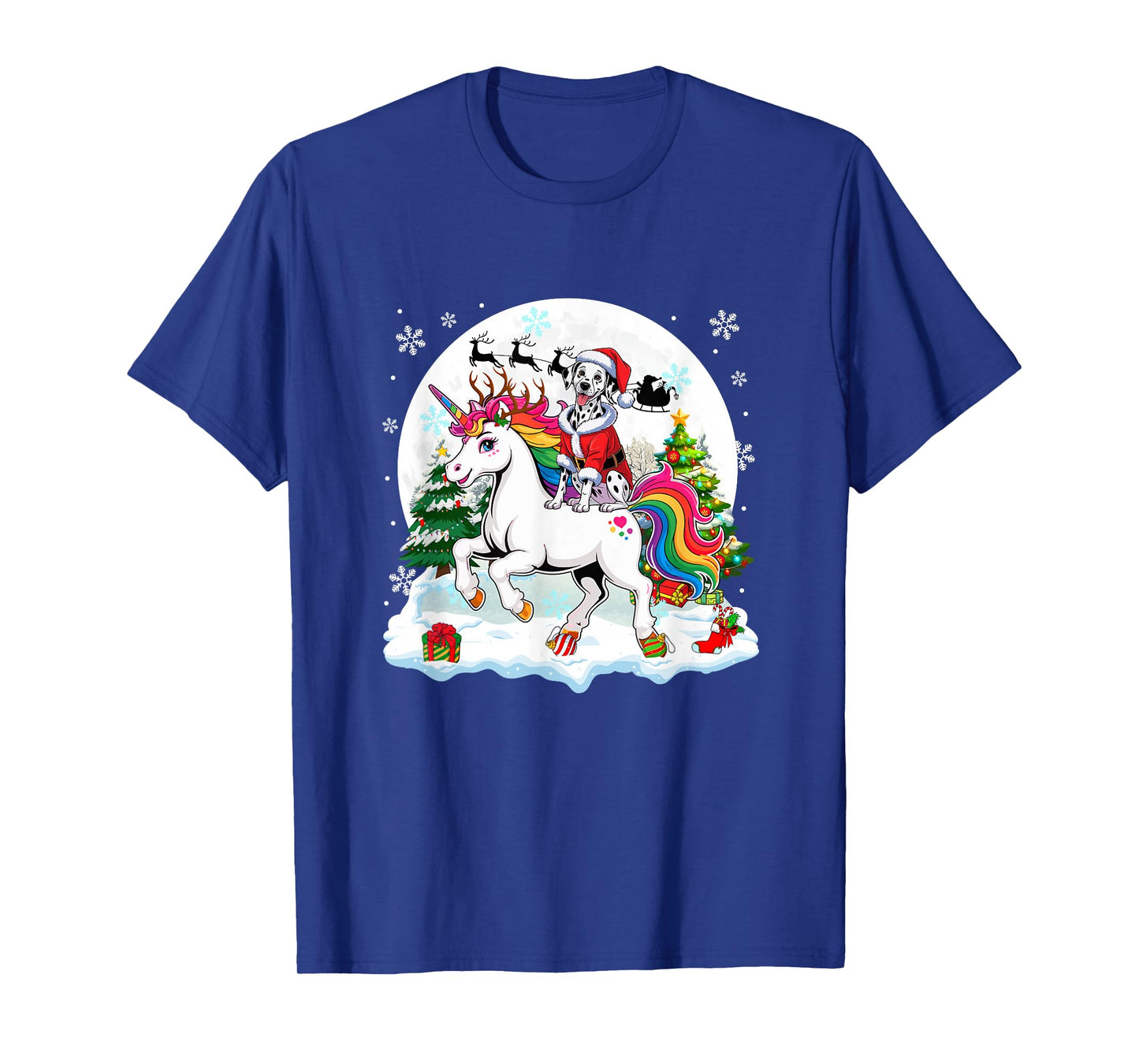 Santa Dalmatian Riding Unicorn Reindeer Christmas Owner Kids T-Shirt