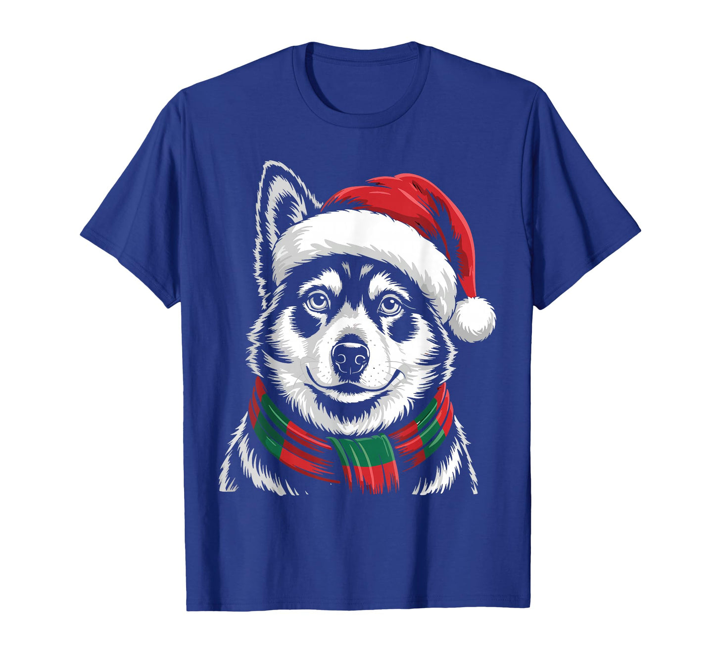 Norwegian Elkhound Dog Santa Hat Scarf Christmas Costume T-Shirt