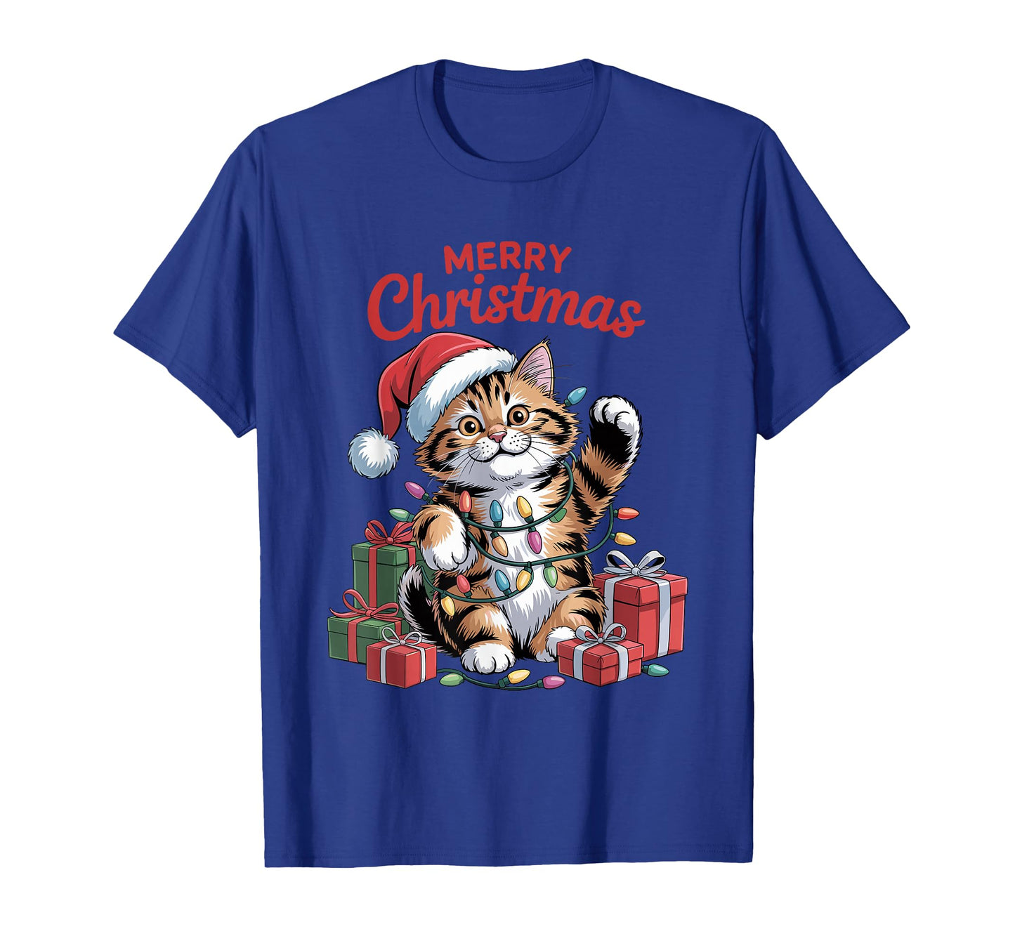 Cat Santa Hat Christmas Design Funny Pet Lovers Holiday T-Shirt