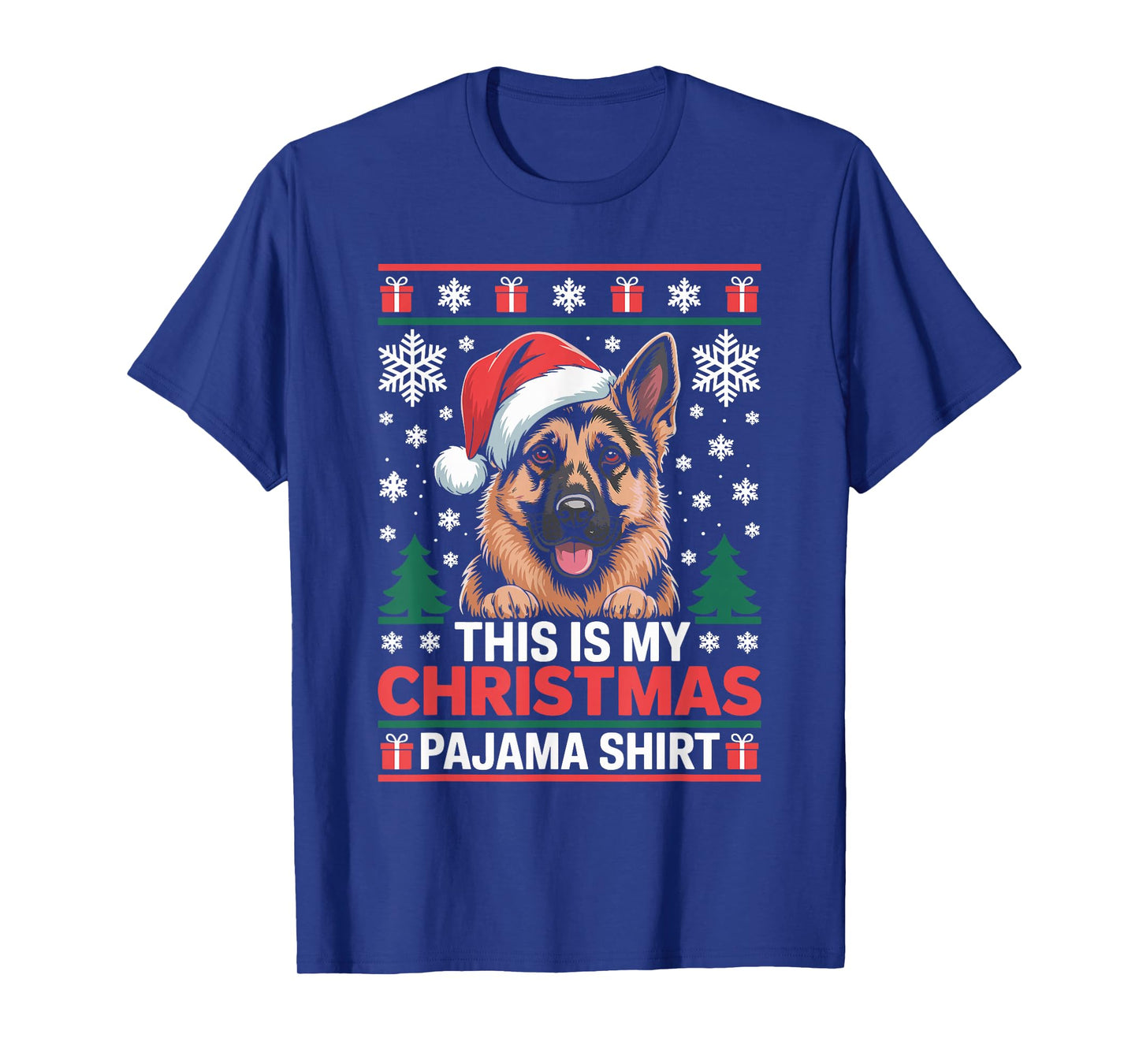 German Shepherd Santa Hat Ugly Christmas Sweater Dog T-Shirt