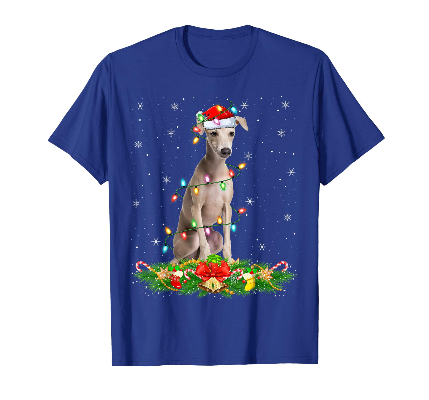Italian Greyhound Dog Christmas Lights Funny Santa Hat Xmas T-Shirt